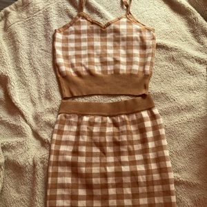 Say what? Plaid brown and white mini skirt and tank top set slightly used